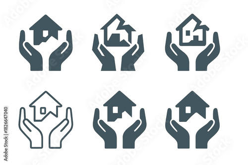 Disaster Recovery Icons. Assisting at disaster recovery sites and debris removal. Icon set. Set Logo of assisting at disaster recovery sites and debris