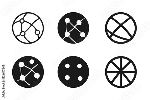 Diverse Network Logos. Social and digital networking. Icon set. Set Logo of social and digital networking: interconnected nodes forming a global network.