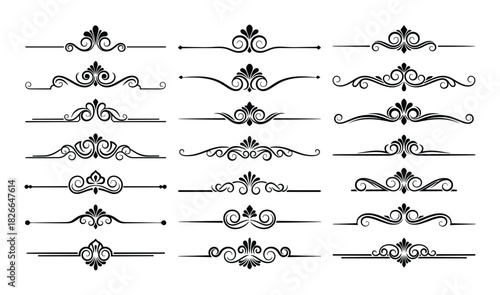 Set of calligraphic design elements and dividers for page decoration, elegant line separator frames