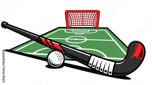 Dynamic field hockey equipment illustration for sports promotions or team branding showcasing the game's energy and competition spirit
