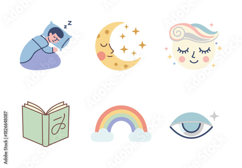 Dreaming of night adventures and bedtime stories icons