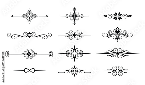 Set of decorative horizontal rules with swirls and floral design dividers