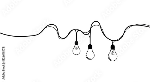 Clean silhouette of a cable with three light bulbs