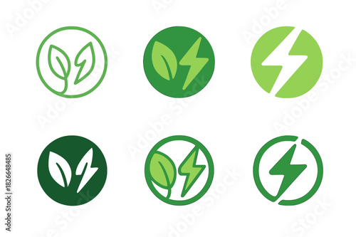 Eco Energy Logos. Energy Transition Plans. Icon set. Set Logo of Energy Transition Plans: eco energy transformation symbol. harmonious logo variations of the