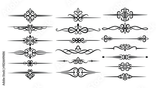 Set of elegant black decorative dividers isolated on white background for design