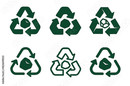Ethical Mining Logos. Conflict minerals and ethical sourcing in mining. Icon set. Set Logo of ethical mining: recycling symbol with ore. harmonious logo