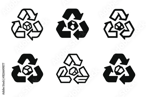 Ethical Mining Logos. Conflict minerals and ethical sourcing in mining. Icon set. Set Logo of ethical mining: recycling symbol with ore. harmonious logo