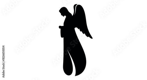 Elegant angel silhouette with flowing robe and subtle tear detail