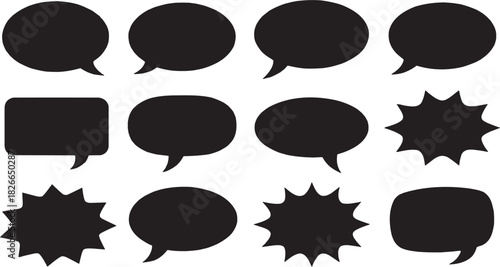 Speech bubble eye communication icon set. Vector glyph pictograms of speech bubble, eye, dialogue, vision, and interaction silhouettes