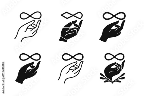 Fate Icon Variations. Destiny and fate. Icon set. Set Logo of destiny and fate: hand with thread of life. harmonious logo variations of the same emblematic