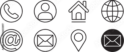 Envelope map pin house communication icon set. Vector glyph pictograms of envelope, map pin, house, communication, and location silhouettes