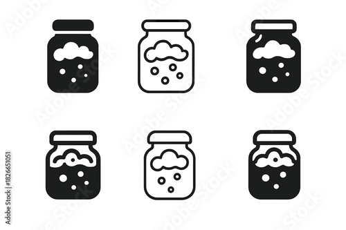 Fermentation Icons Collection. Fermentation process. Icon set. Set Logo of Fermentation process: Jar with yeast foam. harmonious logo variations of the same