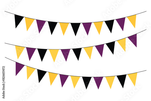 Colorful bunting party decoration vector. Colorful Party Flags on White Background. Flat Design. Carnival decorations. Holiday background with hanging triangular colorful flags. 