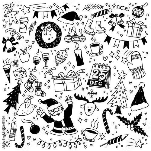 Seamless Pattern Christmas with doodle elements