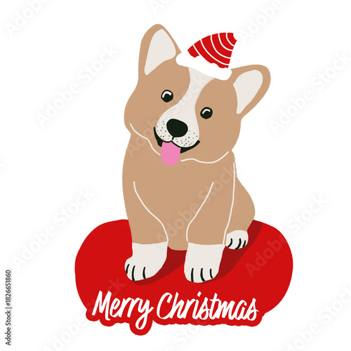 Christmas Dog Illustration – Cute Santa Corgi with Merry Christmas Text