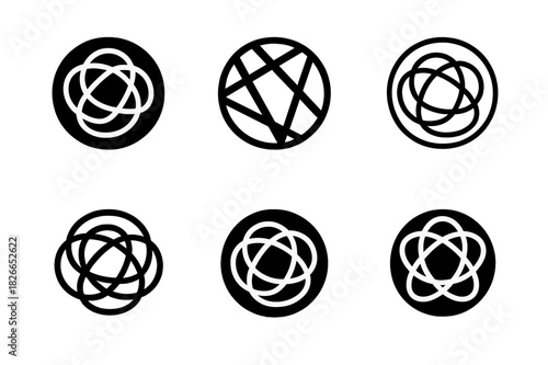 Frustration Logo Variations. Frustration. Icon set. Set Logo of frustration: tangled lines in circle. harmonious logo variations of the same emblematic