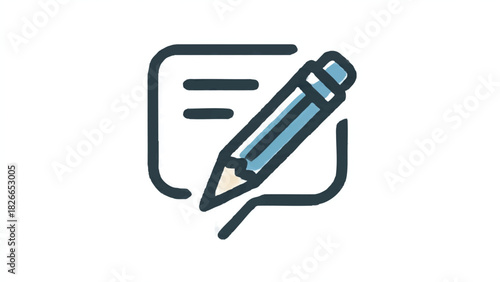 Vector icon illustration of a pencil editing or writing on a document or note page outline.