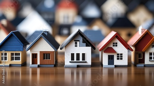 Wallpaper Mural Miniature houses arranged neatly on a wooden surface showcasing various architectural styles and colors in a creative urban setup Torontodigital.ca