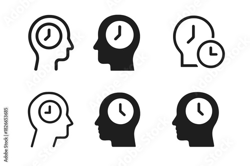 Goal Reflection Icons. Reflecting on Your Goals and Adjusting Your Schedule as Needed. Icon set. Set Logo of Reflecting on Your Goals and Adjusting Your