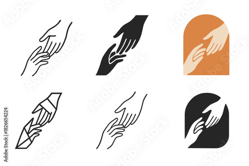 Hands of Inspiration. Inspiration through moments of deep emotional connection. Icon set. Set Logo of emotional inspiration: two hands reaching toward each