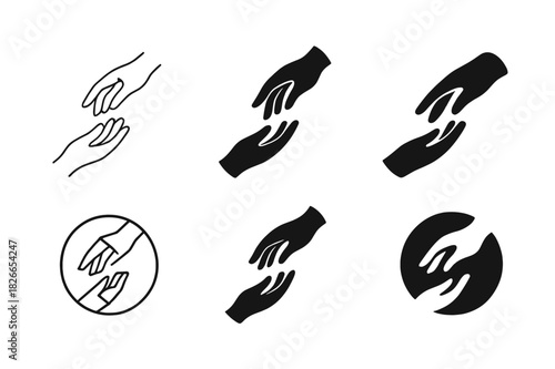 Hands of Inspiration. Inspiration through moments of deep emotional connection. Icon set. Set Logo of emotional inspiration: two hands reaching toward each