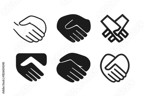 Hands Emblematic Logos. Close-up photographs of hands touching or entwining. Icon set. Set Logo of hands entwined: palm-to-palm contact. harmonious logo