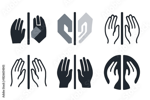 Healthy Friendship Boundaries. Healthy boundaries in friendships. Icon set. Set Logo of healthy boundaries in friendships: two hands not touching. harmonious