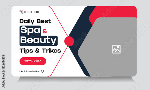 Trendy beauty and spa salon tips video thumbnail banner design, yoga techniques video cover banner design, fully editable vector eps 10 file format