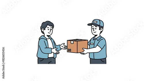 Delivery Man Handing Over Package to Customer Online Shopping, Shipping, and Courier Service Concept