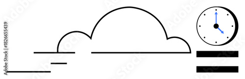 Minimalist cloud with motion lines and a clock symbolizing fast data transfer, efficient time management, and cloud services. Ideal for digital tools, scheduling, technology, business, productivity