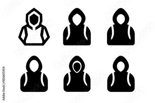 Hoodie Icon Variations. Wearing hoodie. Icon set. Set Logo of wearing hoodie: person with hoodie and backpack. harmonious logo variations of the same