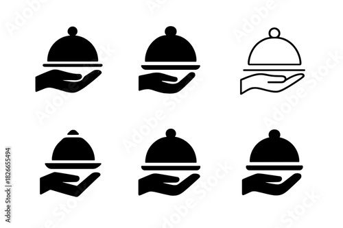 Hostess Logo Variations. Hostess. Icon set. Set Logo of Hostess: open hand offering service. harmonious logo variations of the same emblematic concept, each