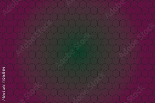 A digital background featuring a repeating hexagonal grid pattern with a gradient transitioning from deep purple to a vibrant green in the center.