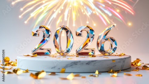 Celebrate 2026 with sparkling crystal numbers, confetti, and fireworks for an elegant New Year's celebration or a milestone anniversary event