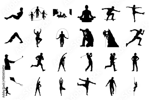 Collection of Silhouettes Showing People in Sports and Leisure Activities