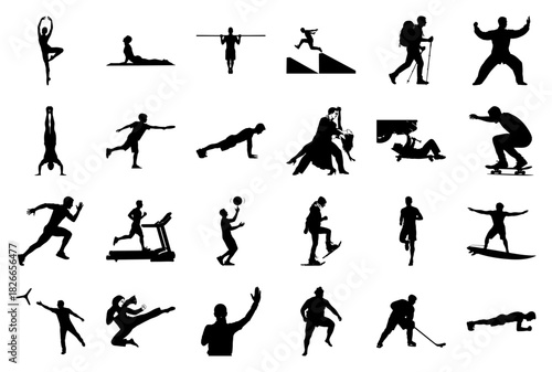 Collection of Silhouettes of People Engaged in Various Sports and Activities Keywords
