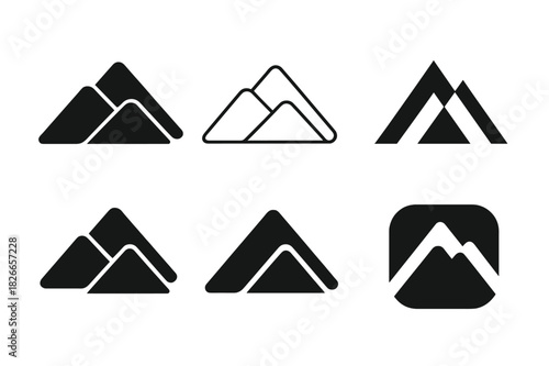 Layered Mountain Logos. Layers unfolding. Icon set. Set Logo of layered mountains. harmonious logo variations of the same emblematic concept (Filled