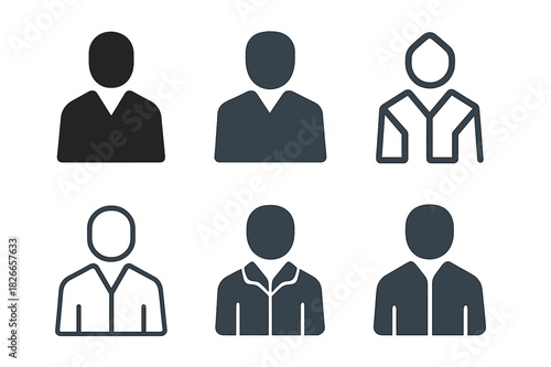 Light Jacket Icons. Wearing a Light Jacket. Icon set. Set Logo of Wearing a Light Jacket: casual outerwear silhouette. harmonious logo variations of the same