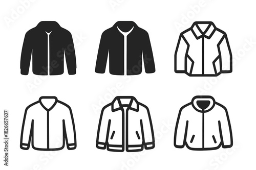 Light Jacket Icons. Wearing a Light Jacket. Icon set. Set Logo of Wearing a Light Jacket: casual outerwear silhouette. harmonious logo variations of the same