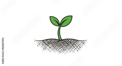 A simple line drawing of a green seedling emerging from the soil with a white background.