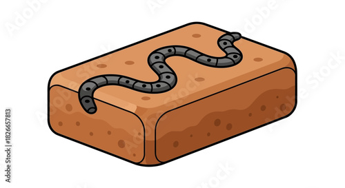 Illustration of a snake on a loaf of bread against a clean white background with a cartoonish style and warm earthy tones.
