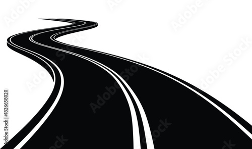 Winding road vector icon representing journey travel or path on white background perspective view