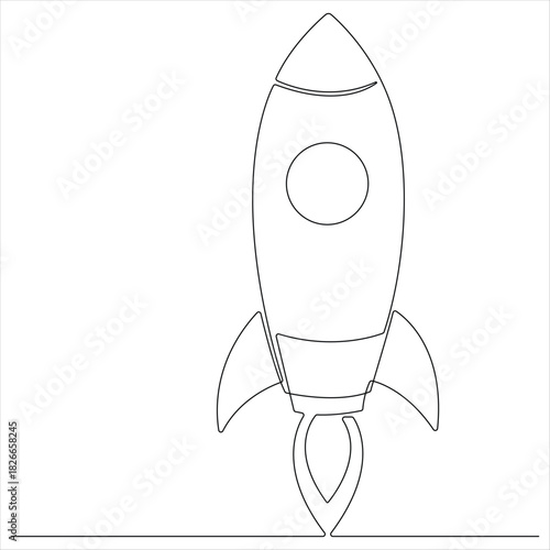 One continuous line drawing of rocket take off rocket space ship launch line art vector