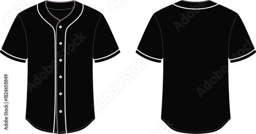 Black baseball jersey front and back silhouette