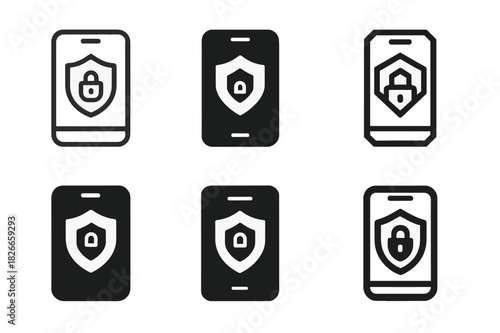Mobile Banking Icons. Mobile banking security. Icon set. Set Logo of mobile banking security: secure payment icon. harmonious logo variations of the same