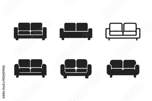 Modern Interior Logo Set. Interior design for modern homes. Icon set. Set Logo of interior design for modern homes: modular sofa arrangement in clean lines.