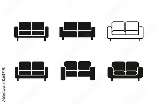 Modern Interior Logo Set. Interior design for modern homes. Icon set. Set Logo of interior design for modern homes: modular sofa arrangement in clean lines.
