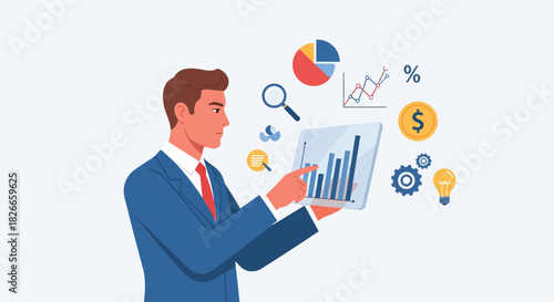 Investor Analyzing Data Charts For Financial Growth On Digital Tablet