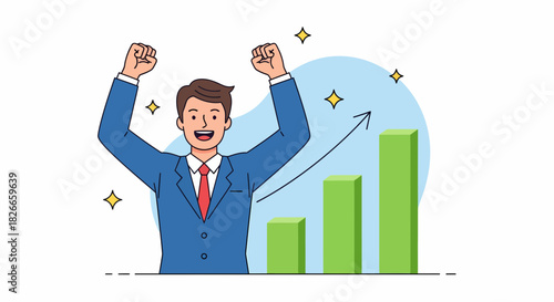 Happy Businessman Celebrating With Graph Growth For Business Success