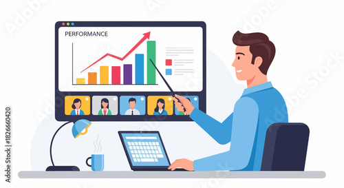 Professional Man Conducting Online Business Meeting Presentation Conference